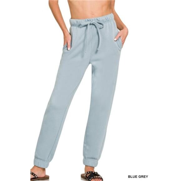 Zenana Fleece Jogger Sweatpants With Pockets - Picture 1 of 3